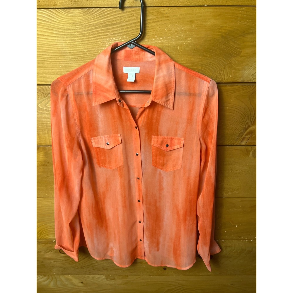 Chico's Button Down Long Sleeve Blouse Shirt Top Salmon Sheer Size 0 Layer Party